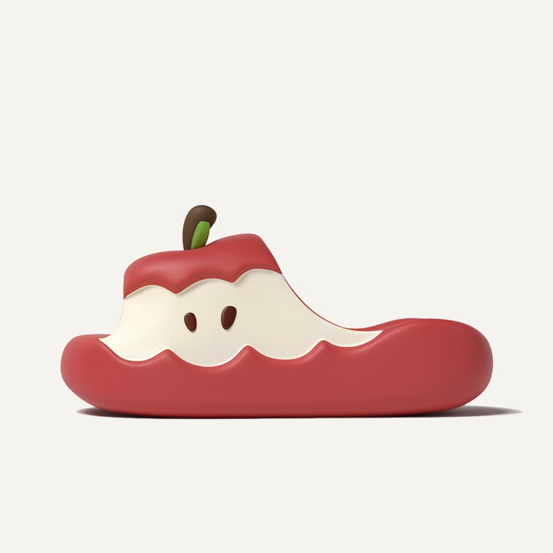 Red apple slippers with fun cartoon design