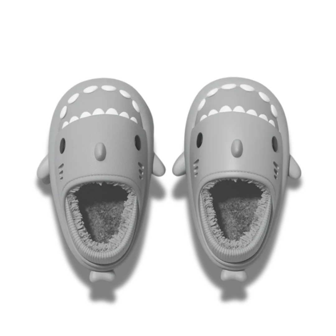 Blue shark house shoes with fluffy warm lining
