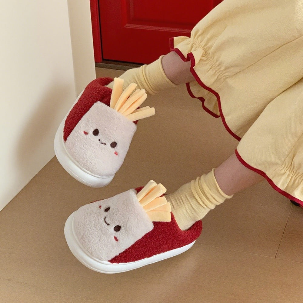 Cartoon-style french fries slippers for indoor wear
