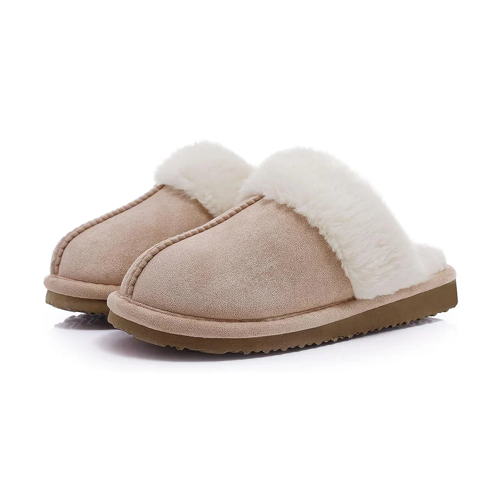 Classic brown slippers with faux fur lining