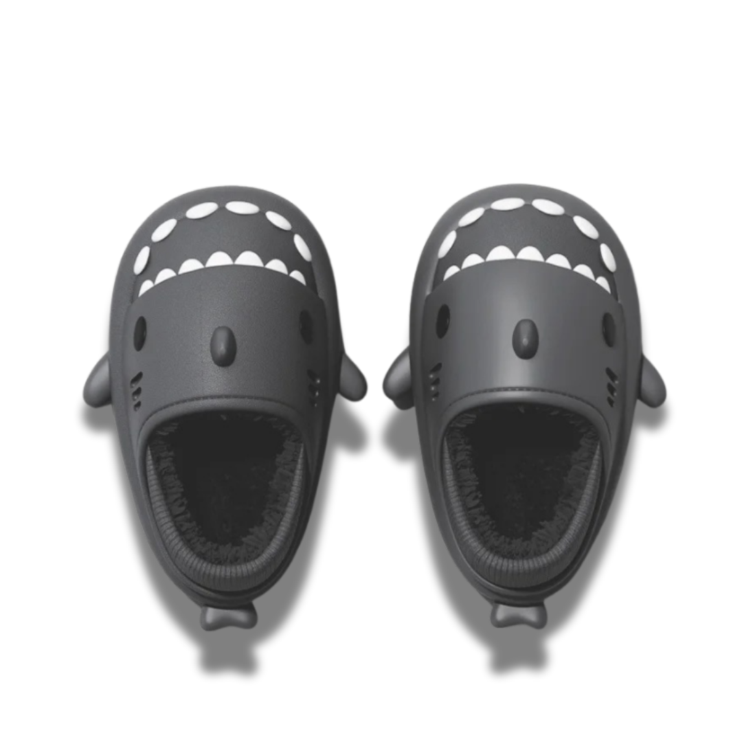 Comfy BLACK shark slippers with soft fleece interi