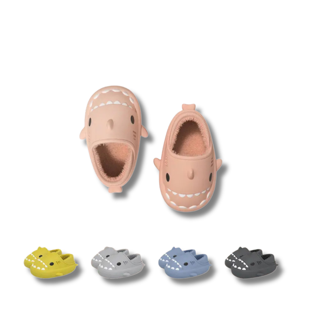 Comfy blue shark slippers with soft fur interior