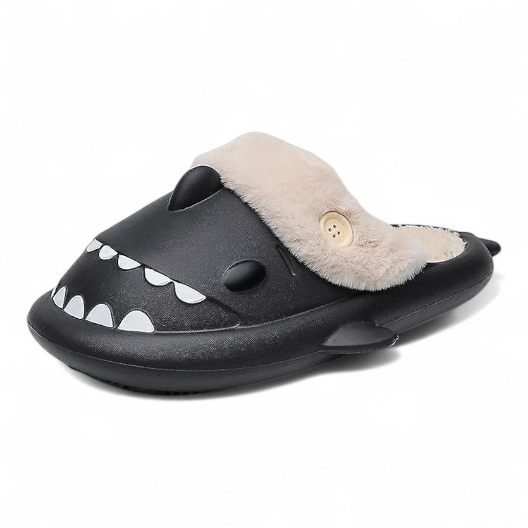 Comfy fluffy shark house slippers with fun shark design