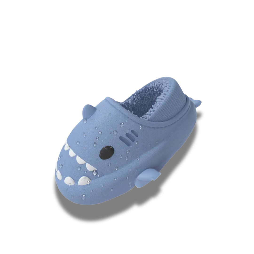 Cozy blue shark slippers for indoor comfort