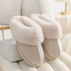 Cozy slip-on house shoes with plush trim