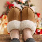 Cozy winter slippers with faux fur collar