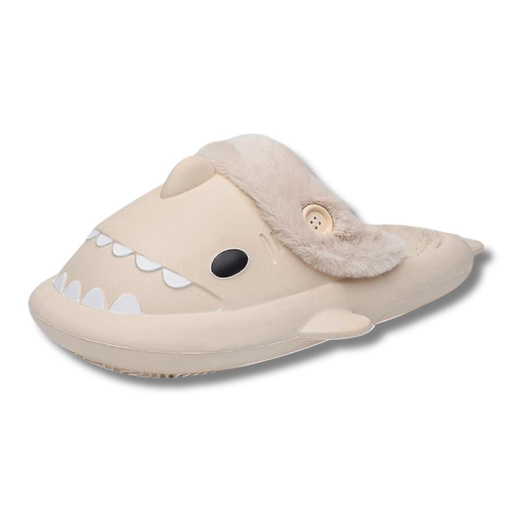 Cute fluffy shark slipper in cozy fleece material