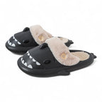Fluffy shark slippers with cozy faux fur interior
