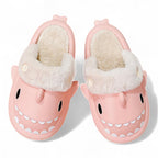Fluffy shark slippers with soft plush design for indoor comfort