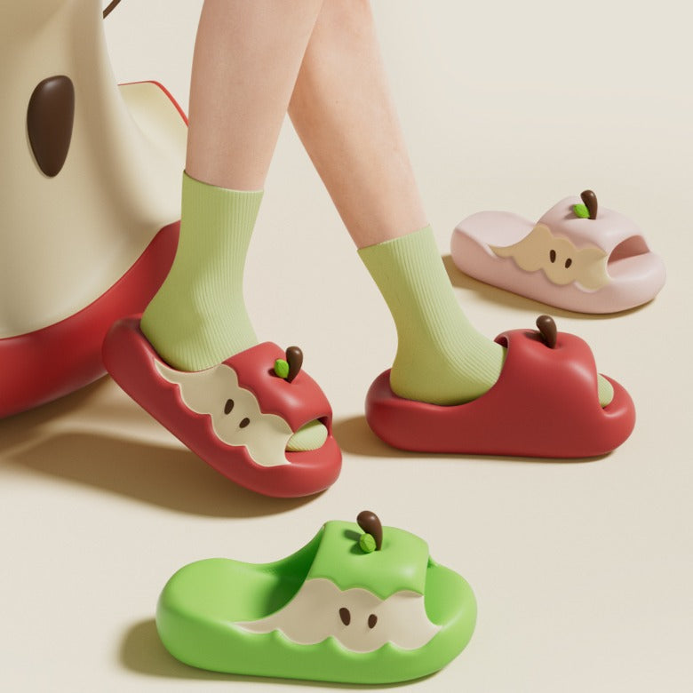 Fruit-inspired slippers shaped like an apple