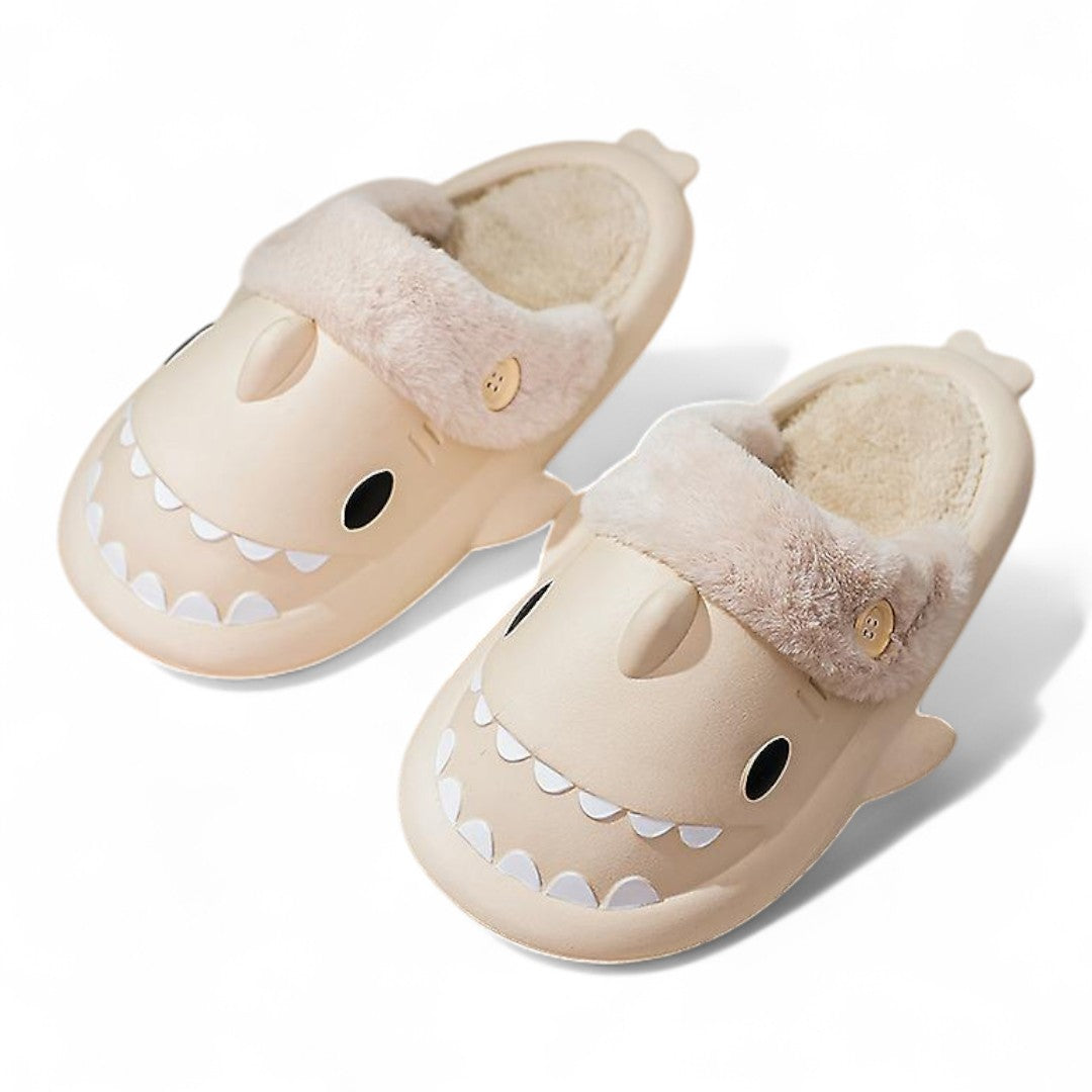 Novelty shark slippers with fluffy warm lining