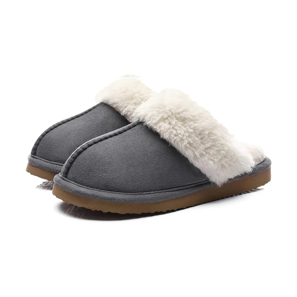 Warm plush slippers with soft white cuff